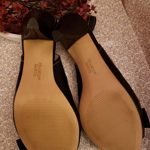 Franco Sarto Dark Navy Leather Sling Back Heels With Bow Toes  9 M - Picture 8 of 11